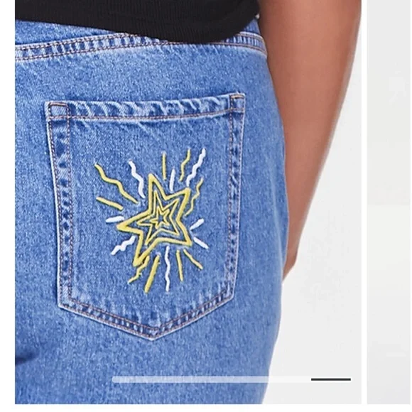 Forever 21 Womens Embroidered High Rise Tapered Hippie Mom Jeans Size 3X NEW - Picture 15 of 15